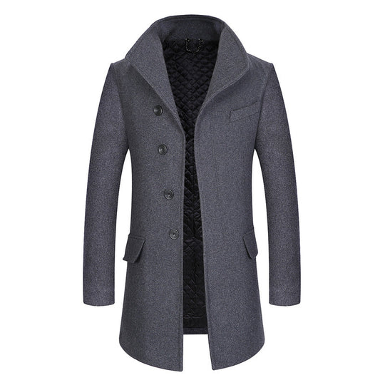 Herren Moderner Wollmix-Chesterfieldmantel mit gesteppter Thermofutter-Innenlage und erhöhtem Stehkragen Nord Taschen