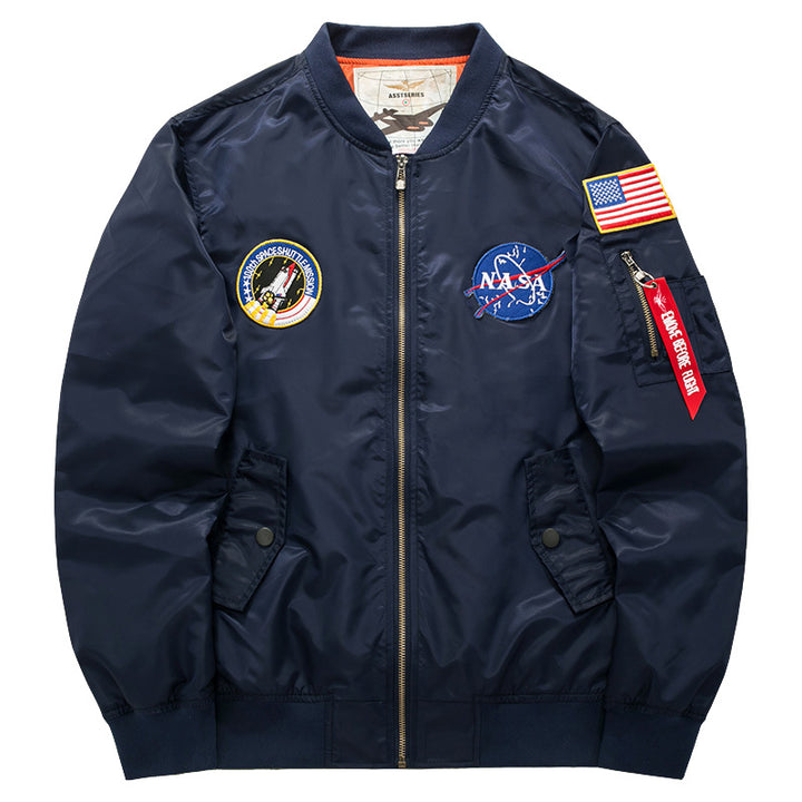 Men's  mission-patch zip-up pilot jacket with sleeve utility pocket Nord Taschen