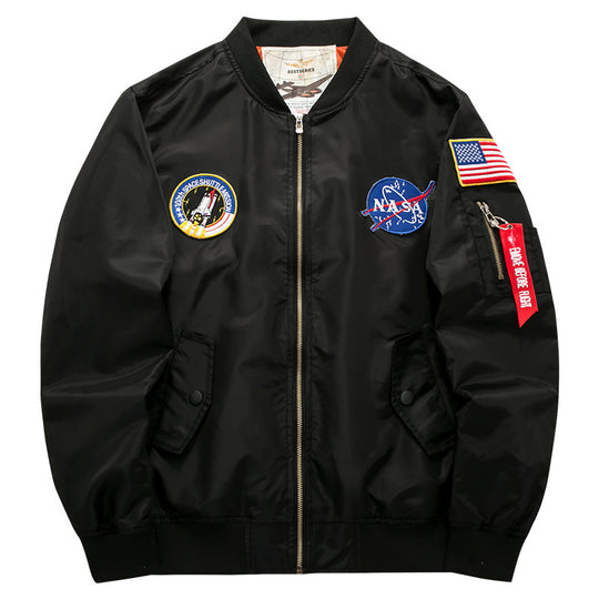 Men's  mission-patch zip-up pilot jacket with sleeve utility pocket Nord Taschen