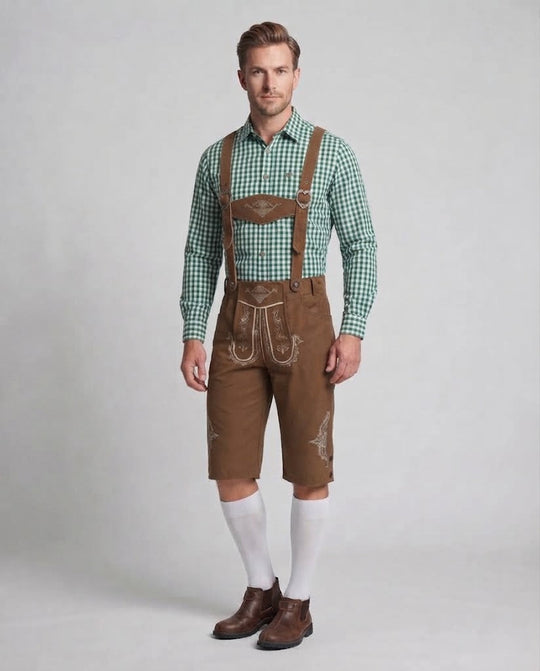Herren traditionelle Lederhosen mit aufwendiger Stickerei Nord Taschen