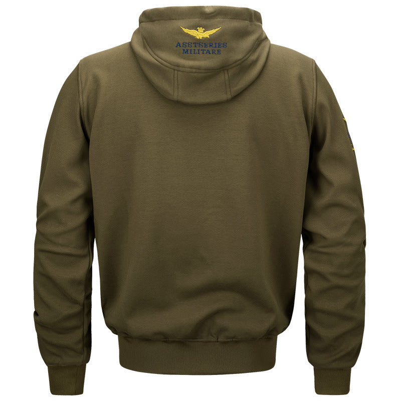 Men's  military inspired cotton-blend hooded sweatshirt with ribbed cuffs and embroidered insignia Nord Taschen