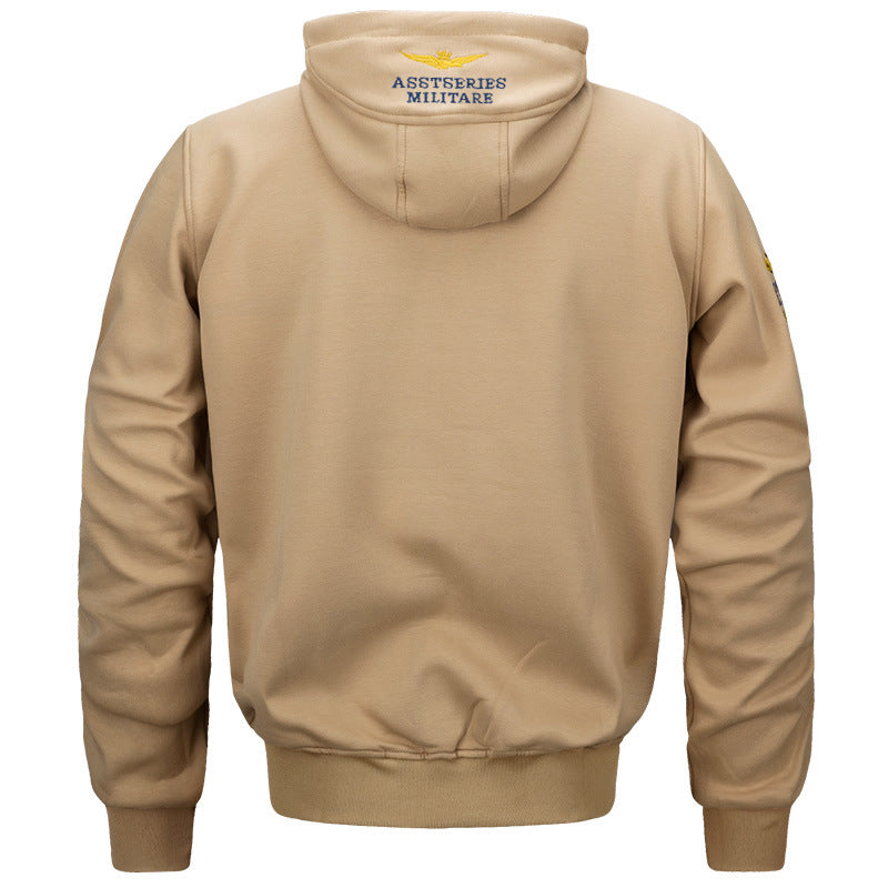 Men's  military inspired cotton-blend hooded sweatshirt with ribbed cuffs and embroidered insignia Nord Taschen