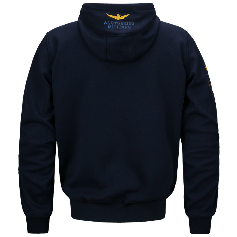 Men's  military inspired cotton-blend hooded sweatshirt with ribbed cuffs and embroidered insignia Nord Taschen