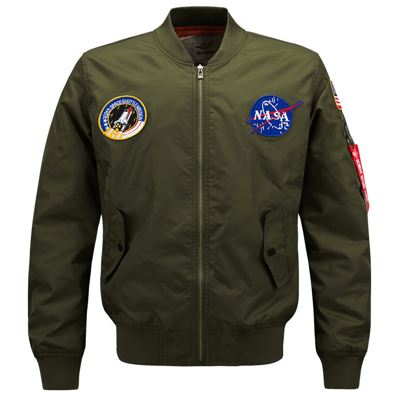 Men's  slim-fit flight bomber with embroidered mission patches angled snap-flap pockets and zip sleeve utility pocket Nord Taschen