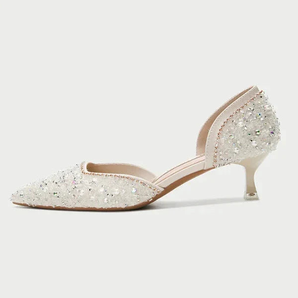 Stilvolle Schuhe mit Spitzer Zehe und Mittlerem Absatz mit Glitzeroberfläche