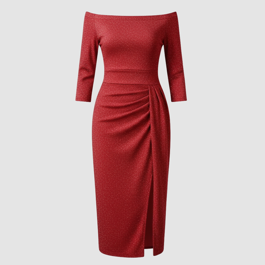 Elegantes Hochzeitsgast Kleid Off Shoulder Lang Satin