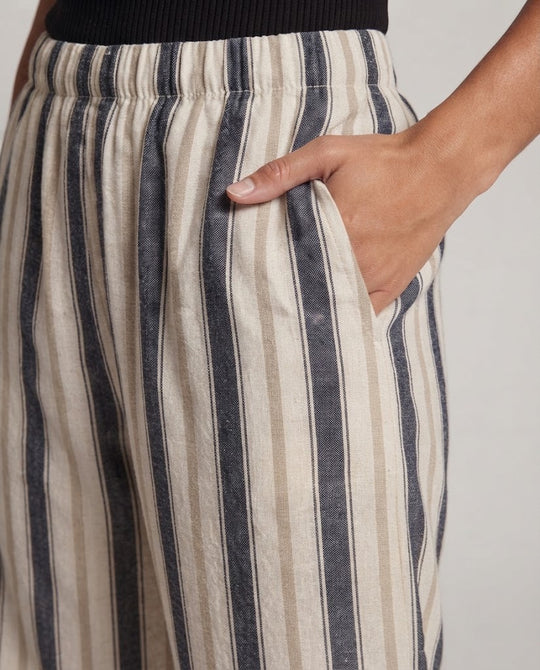 Damen Weite Leinenmischung-Hose mit elastischem Bund und vertikaler Streifenoptik Nord Taschen
