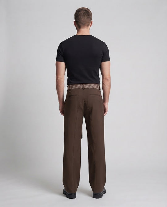 Herren Extraweite Palazzo-Hose mit hohem Bund, Bundfalten und Karomuster-Schärpe Nord Taschen
