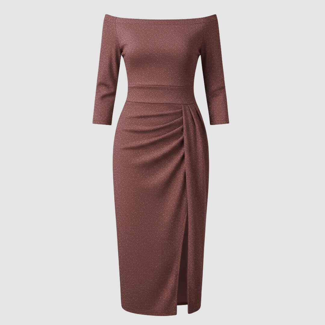 Elegantes Hochzeitsgast Kleid Off Shoulder Lang Satin