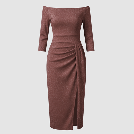 Elegantes Hochzeitsgast Kleid Off Shoulder Lang Satin