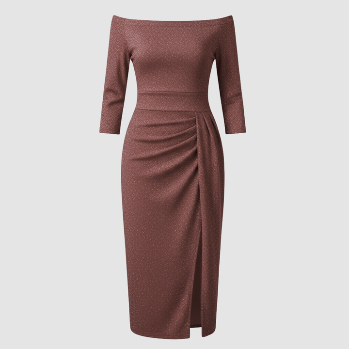 Elegantes Hochzeitsgast Kleid Off Shoulder Lang Satin
