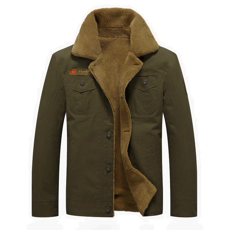 Herren Canvas-Truckerjacke mit Teddyfutter, hohem Umlegekragen und Utility-Taschen Nord Taschen