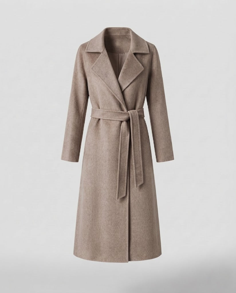 Damen klassischer Wollmantel mit weitem Revers und schlanker A-Linie Nord Taschen