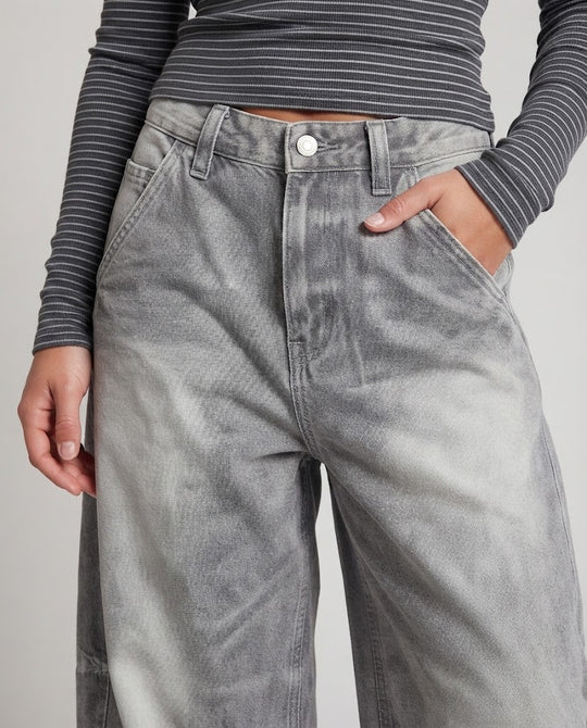Damen Bodenlange Palazzodenim-Jeans mit ballonförmigem Bein und soften Used-Fade Nord Taschen