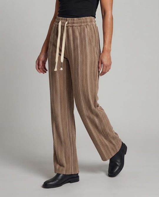 Damen Weite Palazzo-Hose mit elastischem Bund, Kordelzug und vertikalem Streifenmuster Nord Taschen
