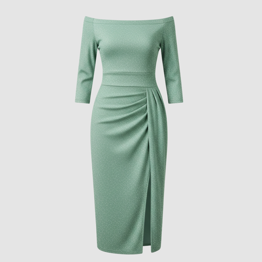 Elegantes Hochzeitsgast Kleid Off Shoulder Lang Satin