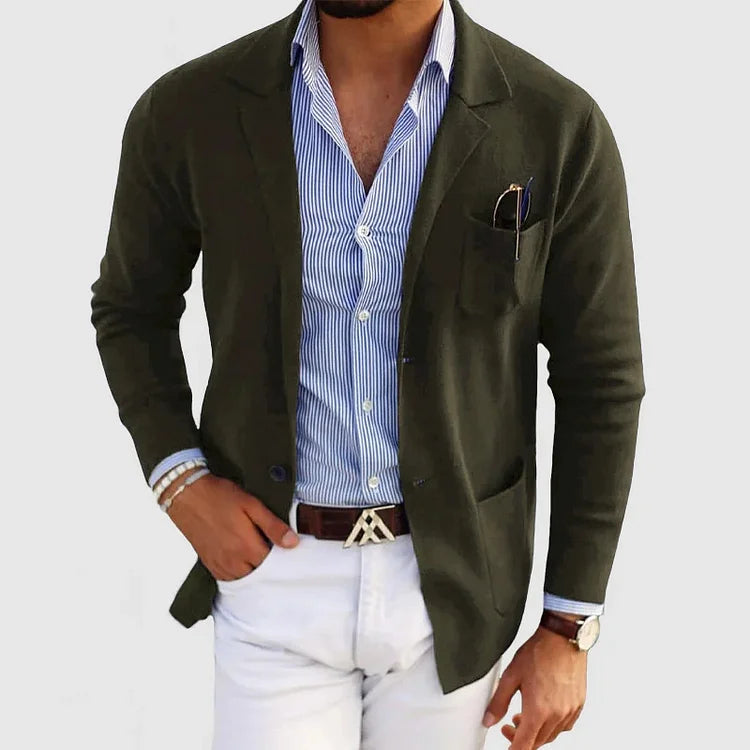 herren-strickjacke mit lässigen knöpfen, taschen und reverskragen, einfarbig, langärmelig