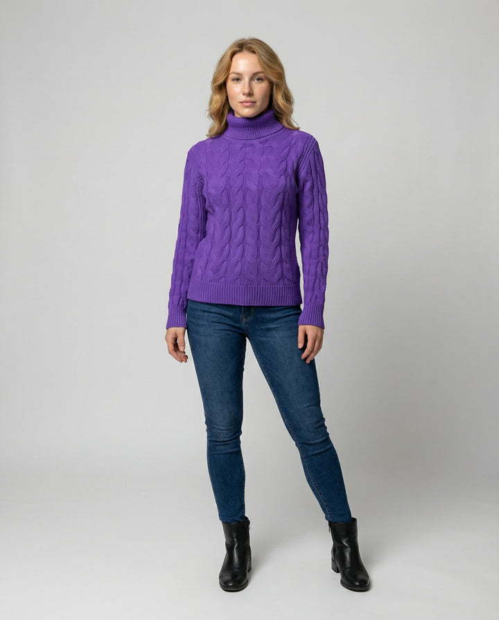 Zopfmuster Rollkragenpullover Damen