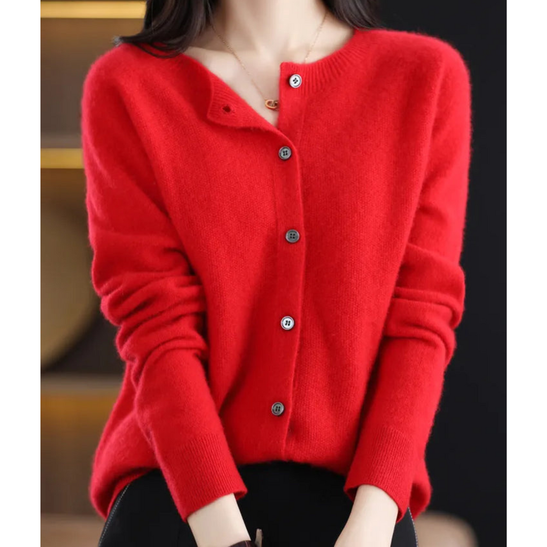 Damen-Strickjacke mit O-Ausschnitt Aus 100 % Reiner Merinowolle, Kaschmirpullover - Vittorelli