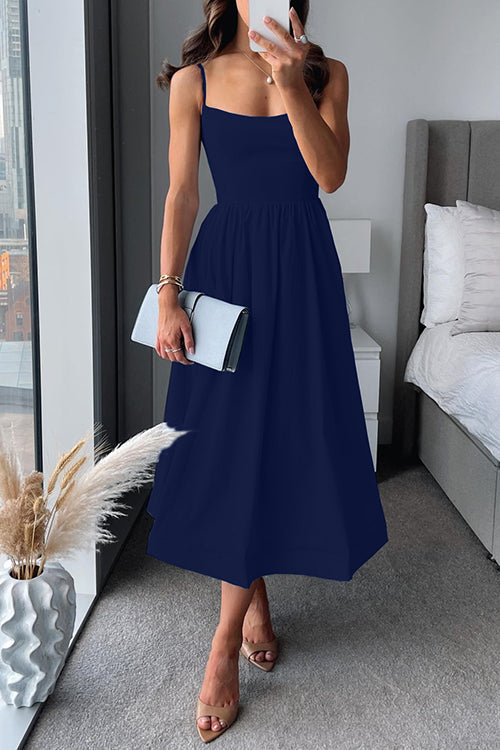Midikleid in A-Linie mit Spaghettiträgern und Taille - Vittorelli