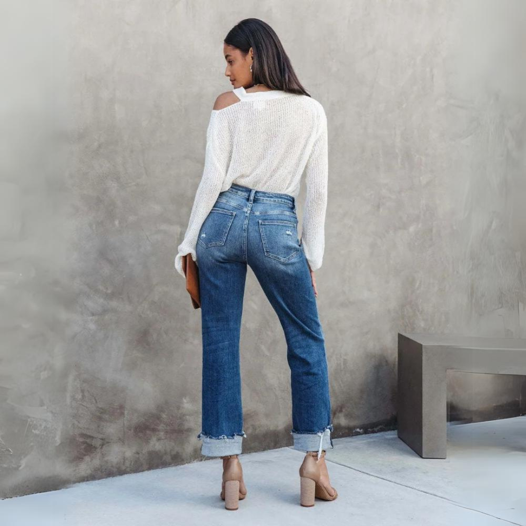 lässige gewaschene blaue Denim gerade lange Hose - Arvani