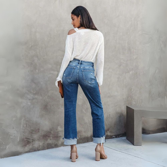 lässige gewaschene blaue Denim gerade lange Hose - Arvani