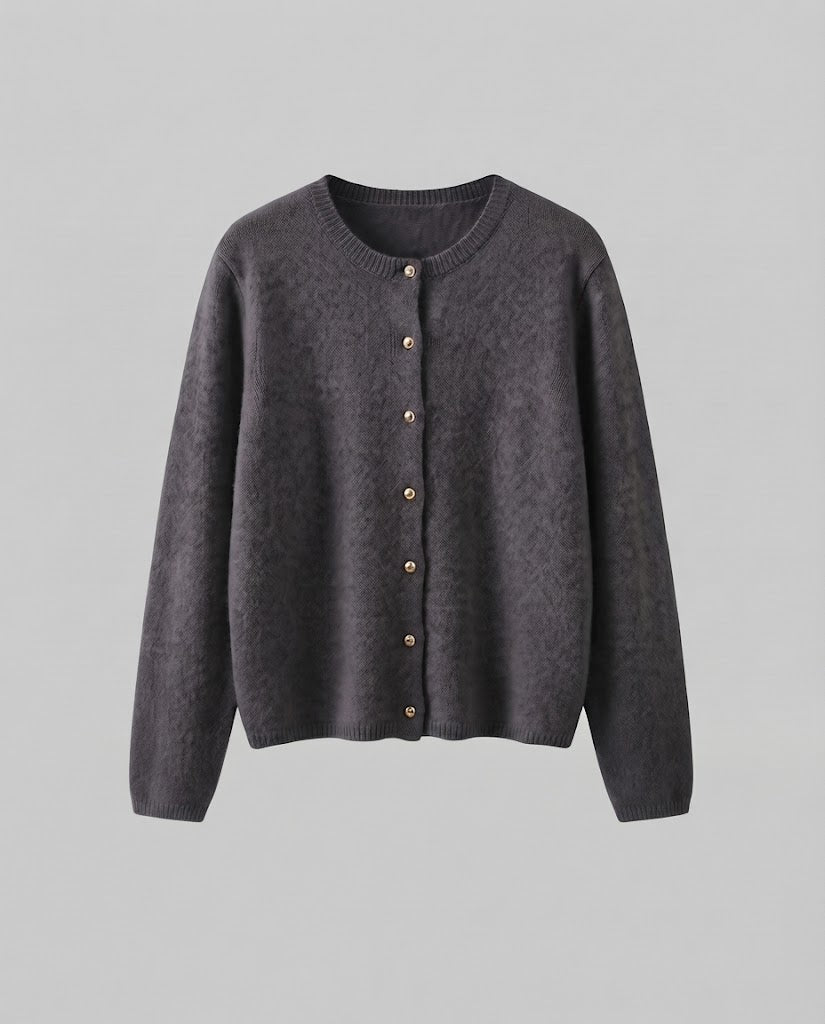 Damen Feiner Wollmix‑Knopfcardigan mit dekorativen goldfarbenen Druckknöpfen Nord Taschen