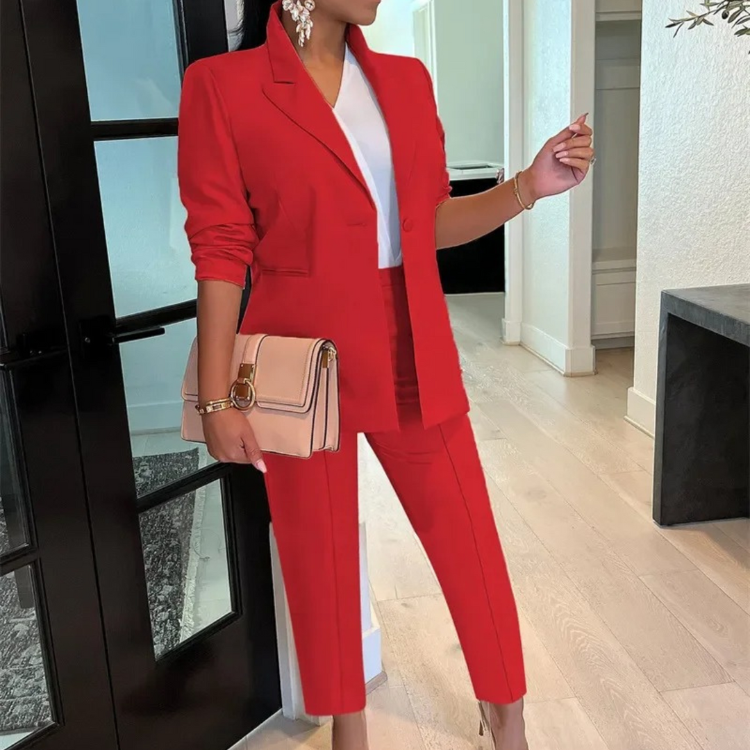 Schicke Herbst Bürostil Blazer und Hosen Set für Frauen