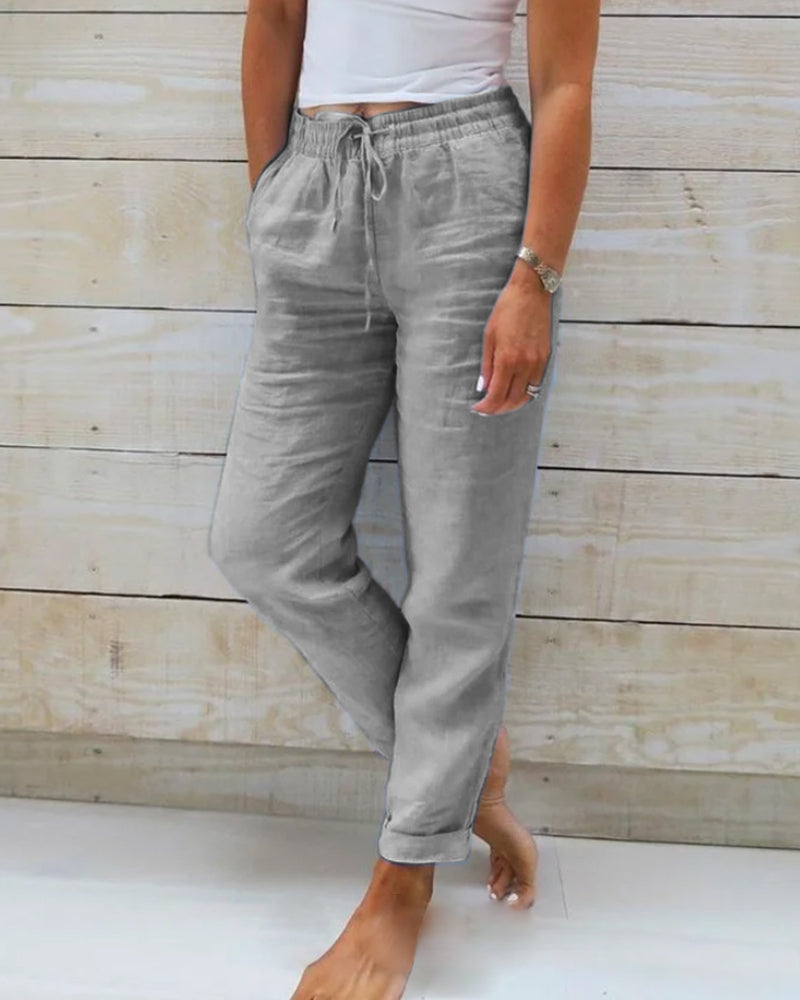 Nord Taschen | Damen Leinenhose mit Baumwollanteil und Elastischem Bund