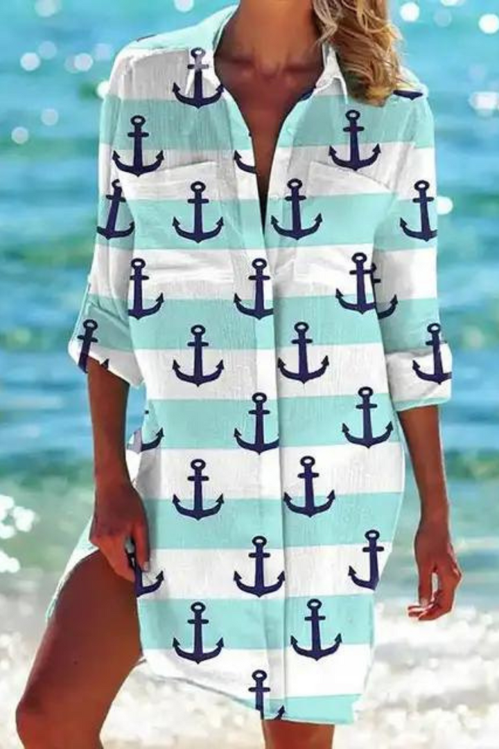 Nord Taschen - Lange Strandbluse mit Meeresmotiv