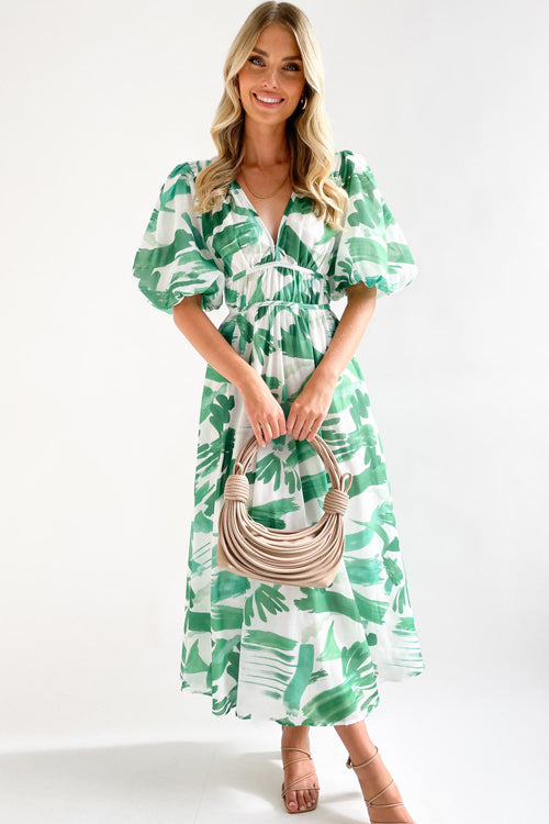 Real Love Print Puffärmel Maxi Kleid