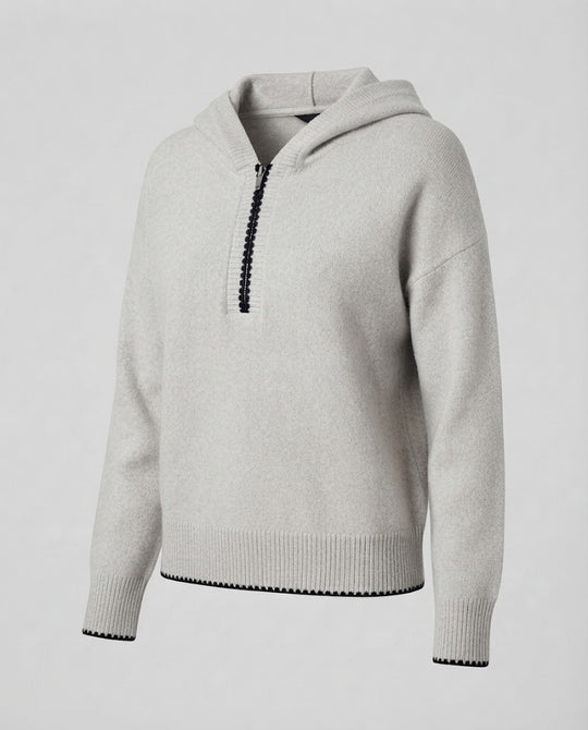 Damen Kapuzen-Feinstrickpullover mit halbem Reißverschluss und relaxed Oversize-Schnitt Nord Taschen