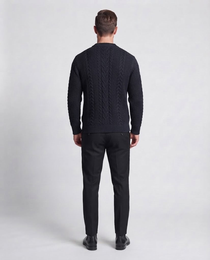 Herren Grobgestrickter Zopfmuster-Cardigan mit Knopfleiste, Rundhals und Eingrifftaschen Nord Taschen