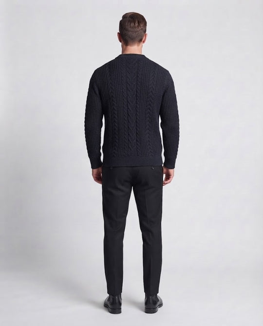 Herren Grobgestrickter Zopfmuster-Cardigan mit Knopfleiste, Rundhals und Eingrifftaschen Nord Taschen