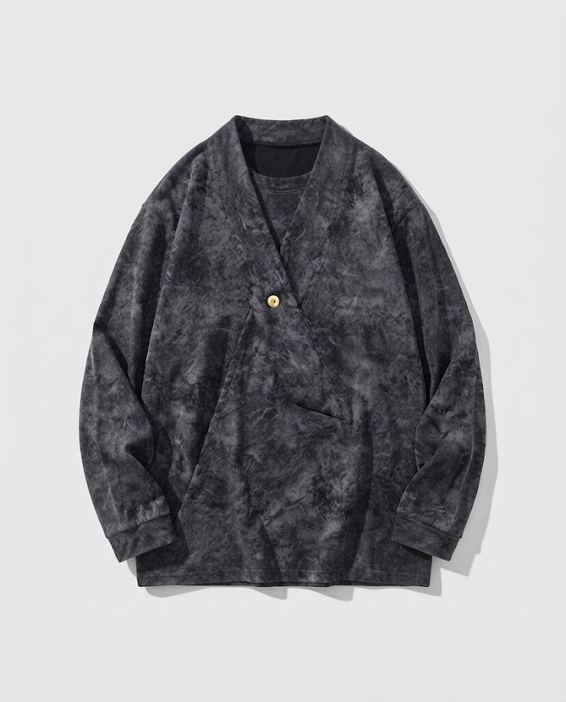 Herren Strukturierter Oversize-Pullover mit asymmetrischer Knopfleiste und washed-Effekt Nord Taschen