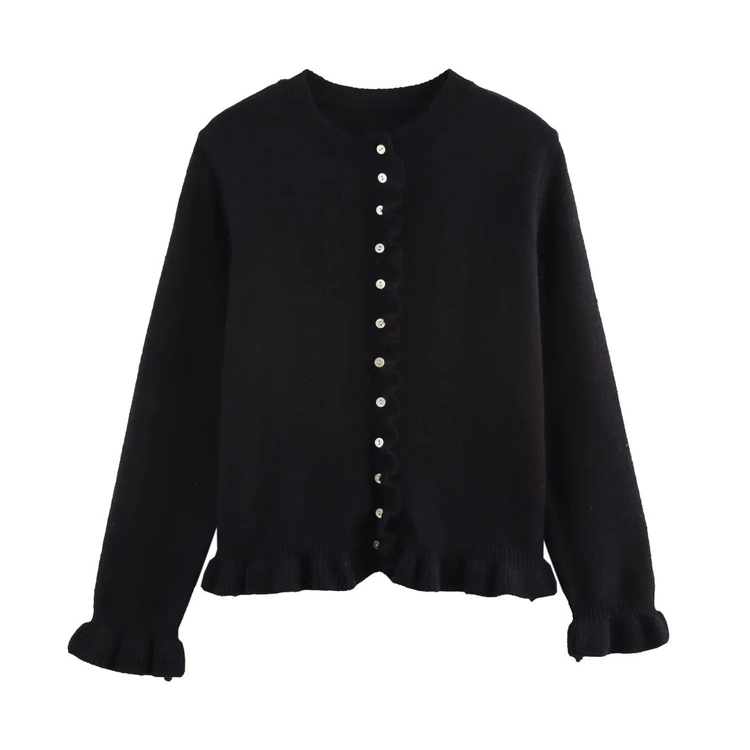 Rüschen Frauen Cardigan mit Knöpfen, Schickes Schichted Oberteil