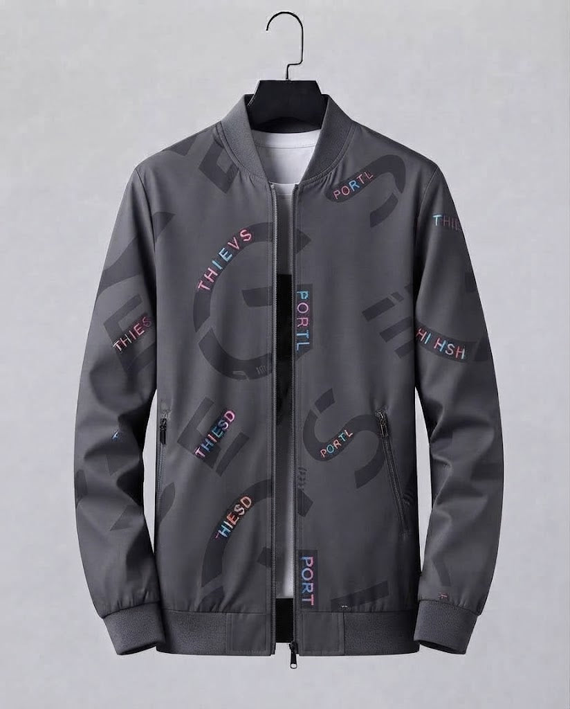 Herrenmode Bomberjacke mit bunten Schriftzügen Nord Taschen