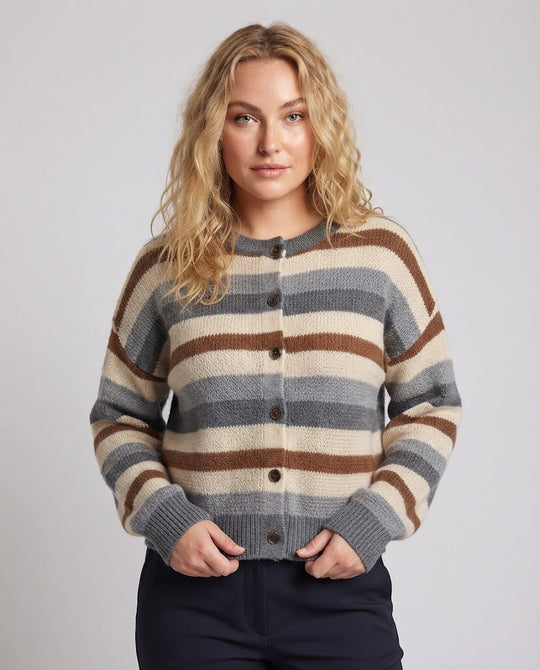 Damen Kurze Cardigan im Retro-Streifen-Look mit Rippenbündchen Nord Taschen