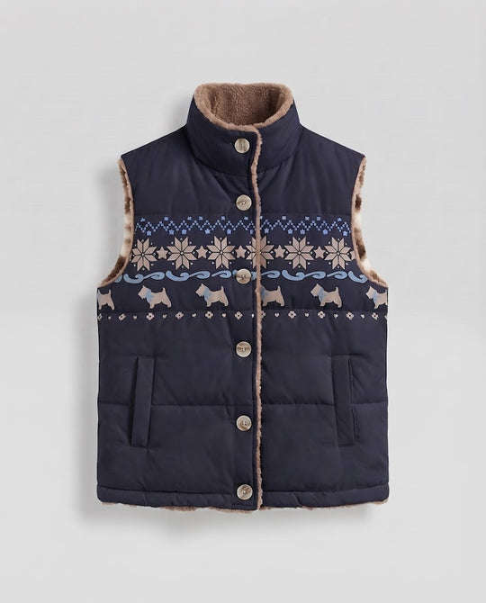 Damen Wendbare gesteppte Thermoweste mit Teddyfutter & Norwegermuster Nord Taschen