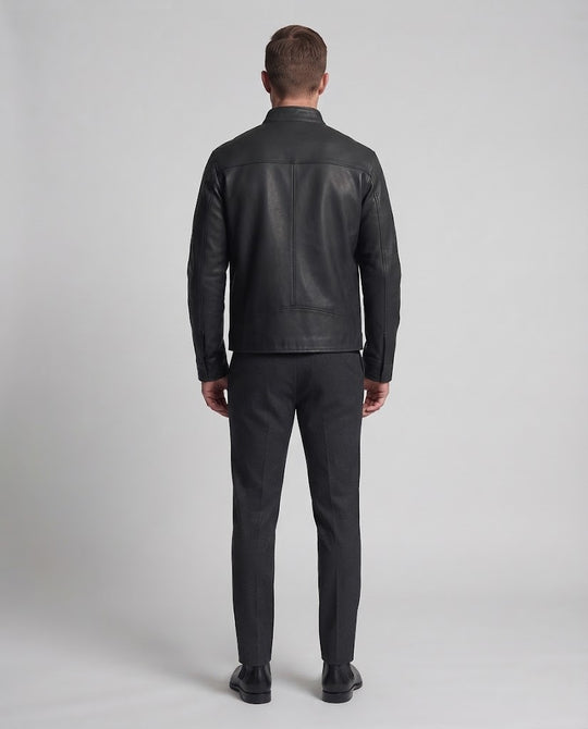 Herren Kunstleder-Bikerjacke im minimalistischen Stehkragen-Design mit Brust-Reißverschlusstaschen Nord Taschen
