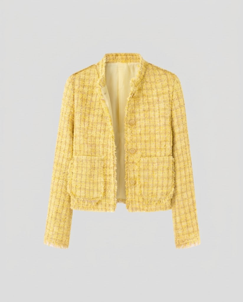 Damen Kurzjacke aus Bouclé-Tweed mit Fransen und Zierknöpfen Nord Taschen