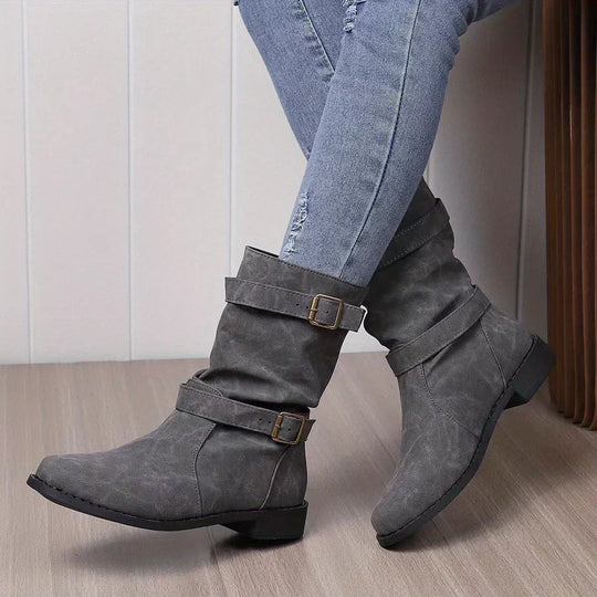 Vintage Schnalle Strap Western Ankle Boots für Frauen