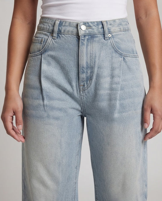 Damen Extraweite Denim-Palazzohose mit hoher Bundführung, Kellerfalten und ballonförmiger Beinweite Nord Taschen
