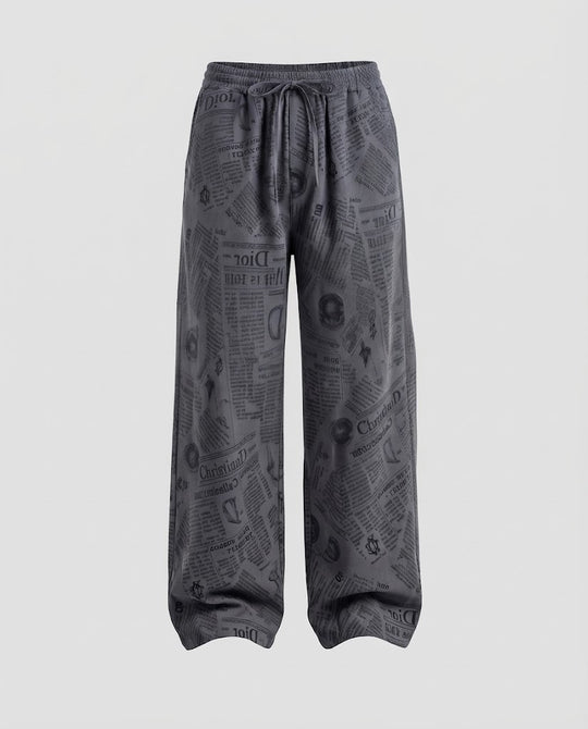 Damen Weite Cord-Palazzo-Hose mit Allover Zeitungsprint und Rippstruktur Nord Taschen