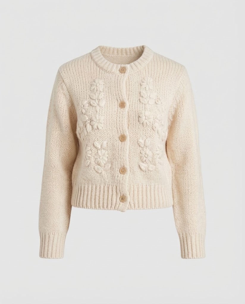 Damen Grobstrick-Cardigan mit Bobble‑Details, Rundhalsausschnitt und Perlmuttknopfleiste Nord Taschen
