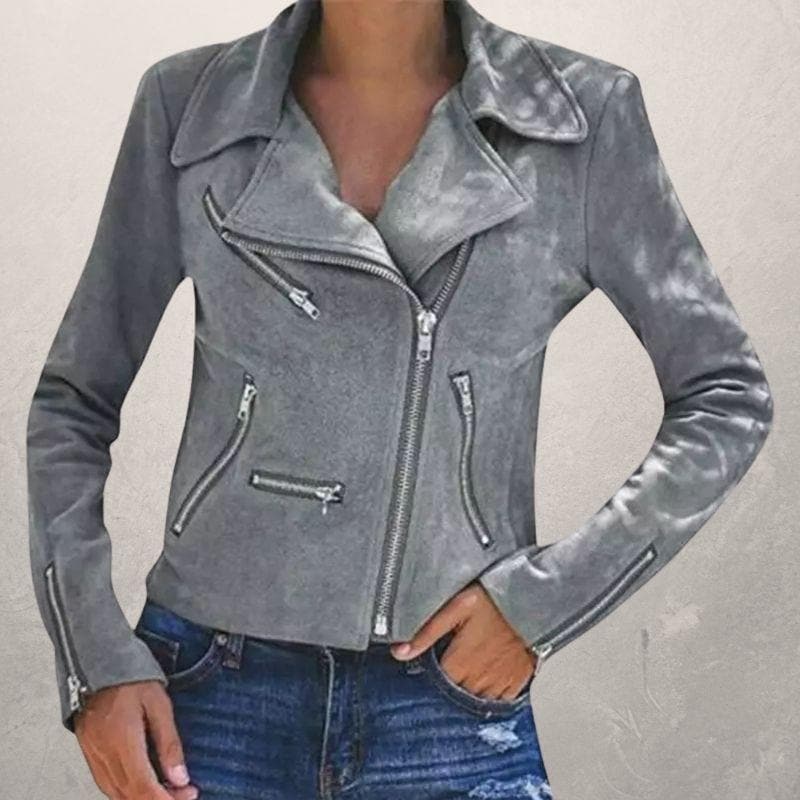 Kurze Wildlederjacke mit Reißverschlüssen Kunstleder Modern und Stylisch