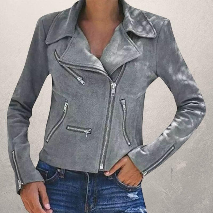 Kurze Wildlederjacke mit Reißverschlüssen Kunstleder Modern und Stylisch