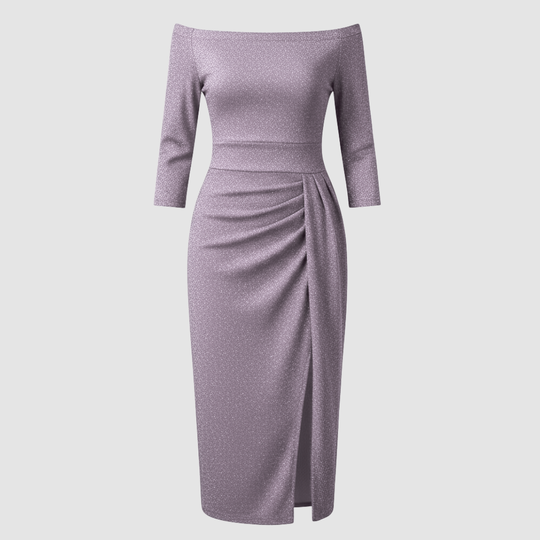 Elegantes Hochzeitsgast Kleid Off Shoulder Lang Satin