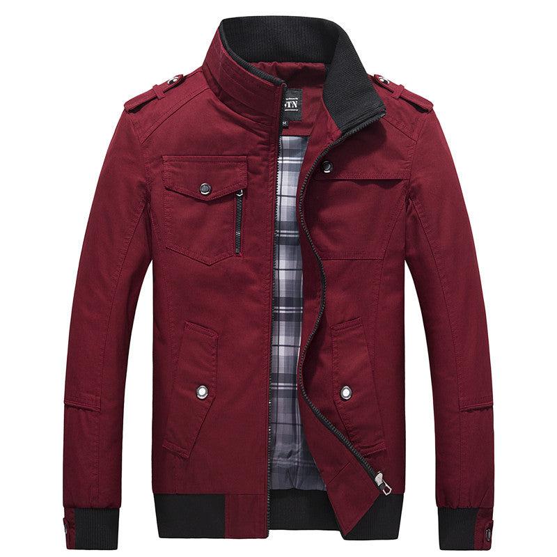 Herren Utility-Canvasblouson mit Stehkragen, Epauletten und kariertem Innenfutter Nord Taschen