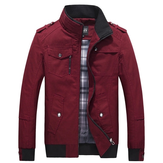Herren Utility-Canvasblouson mit Stehkragen, Epauletten und kariertem Innenfutter Nord Taschen